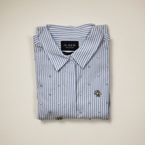 J.Crew Collection Garçon Embellished Shirt in Blue Pinstripe Women's - Pick Size - Picture 15 of 16